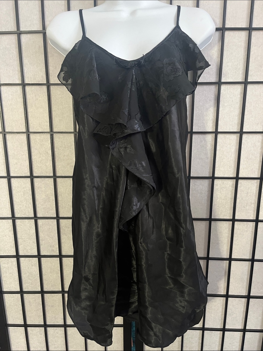 Vintage Black Ruffle Jacquard Slip Dress Chemise